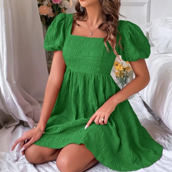 Boho Puff Sleeve Ruffle Mini Dress - Picture 2 of 9